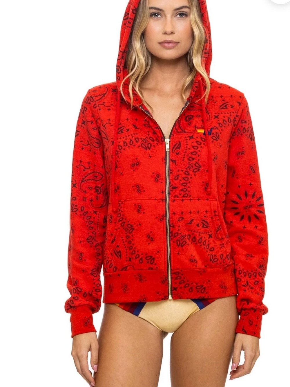 Aviator Nation Red Bandana-Print Zip Hoodie - Women XS NWT